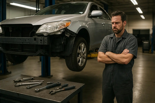 A mechanic waiting for a car parts to be delivered.